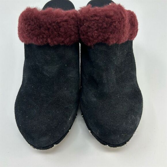 UGG Adele Women's Studded Suede Clog Heels Black with Red Fur Size 5 EU 36 - Picture 5 of 13